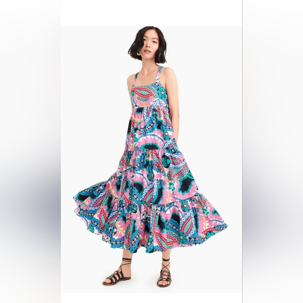 J. Crew Bright Multi Paisley Tiered Maxi Dress